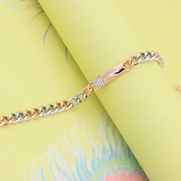 "Rose Gold & Silver Chain Bracelet with Crystal Accent Bar, XPBL0836 - Picture 7 of 12
